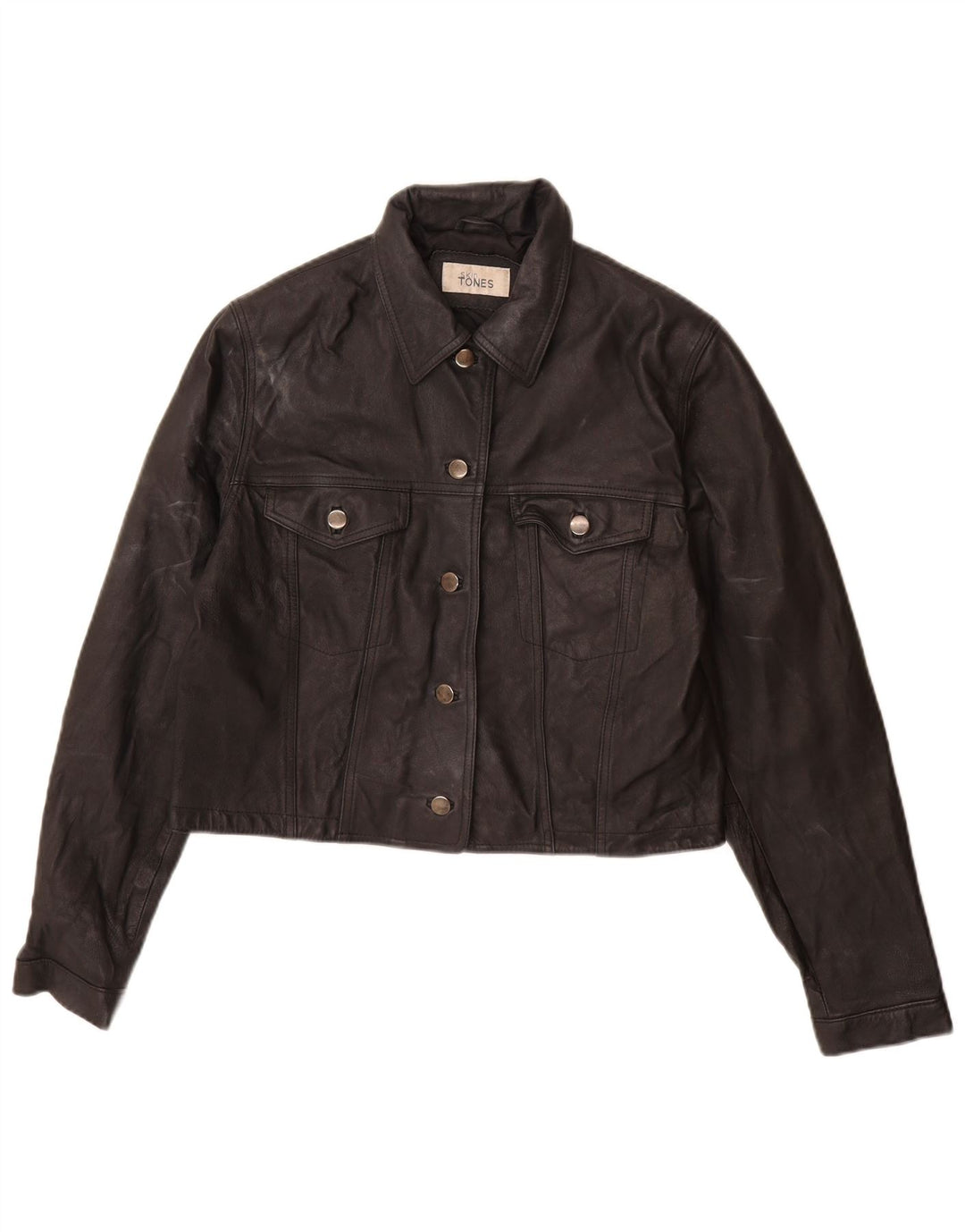 Jaqueta de couro feminina vintage Reino Unido 16 grande couro preto