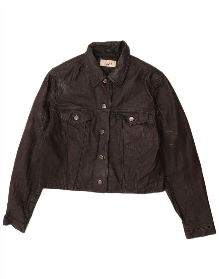 Jaqueta de couro feminina vintage Reino Unido 16 grande couro preto