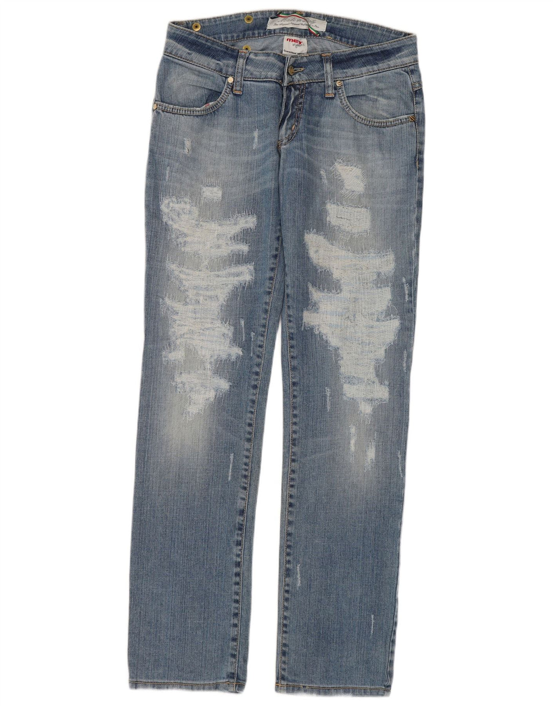 Calça jeans reta feminina MET desgastada W28 L31 algodão azul