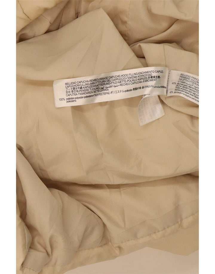 Casaco acolchoado com capuz grande Zara feminino UK 6 XS poliéster bege