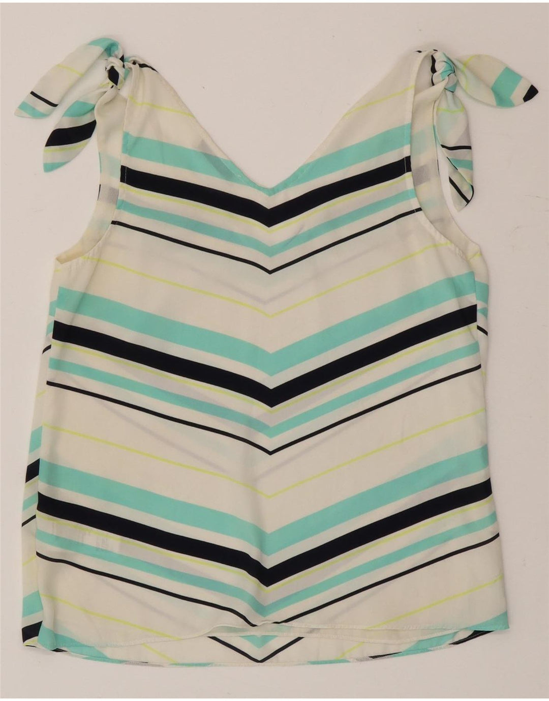 Blusa feminina sem mangas Oasis UK 12 poliéster listrado branco médio
