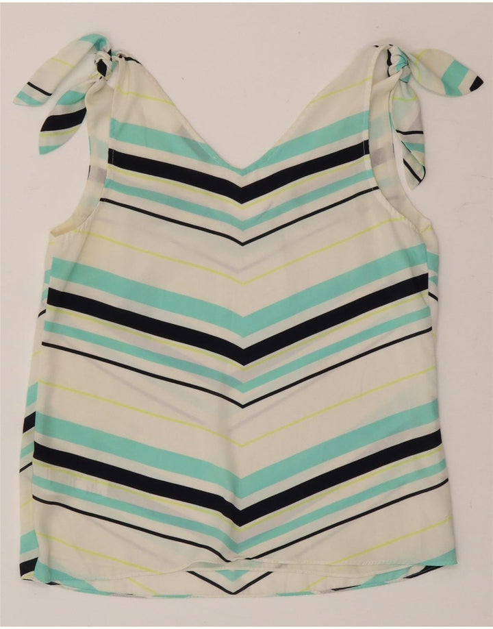 Blusa feminina sem mangas Oasis UK 12 poliéster listrado branco médio