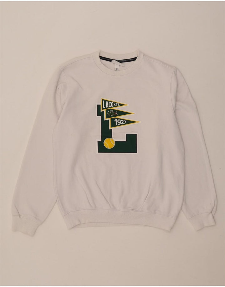 Moletom gráfico masculino Lacoste tamanho 3 pequeno algodão branco