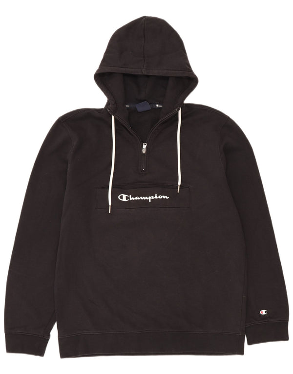 Jumper masculino com capuz e gola com zíper gráfico Champion XL preto algodão