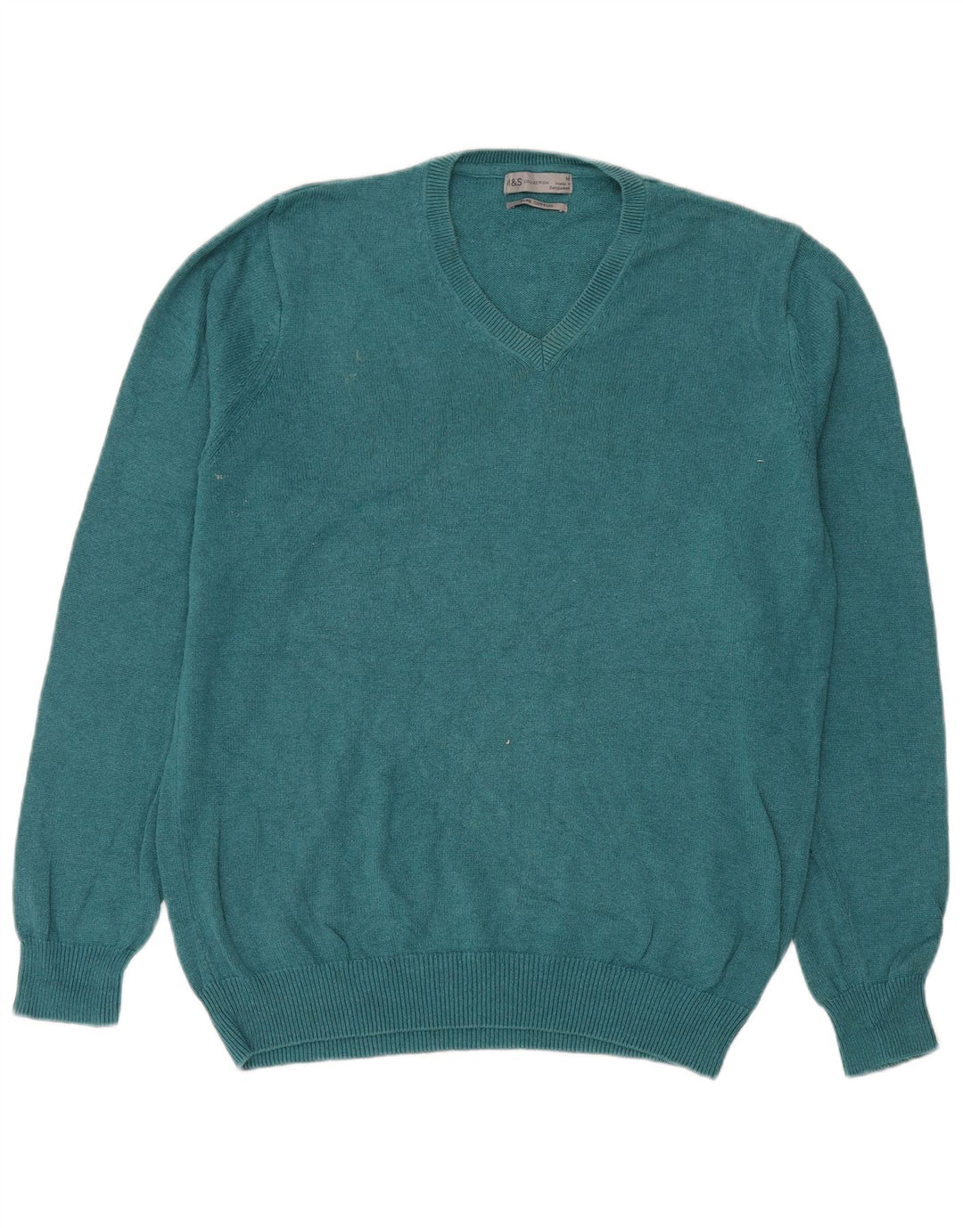Suéter masculino Marks & Spencer com decote em V, algodão verde médio