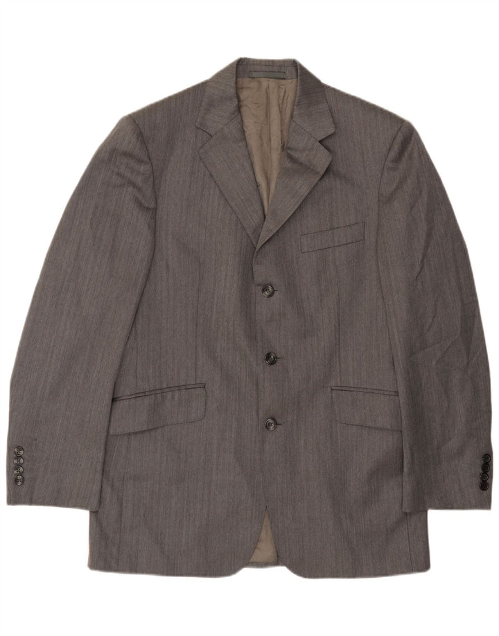 Aquascutum Jaqueta Blazer Masculina com 3 Botões UK 40 Lã Cinza Grande