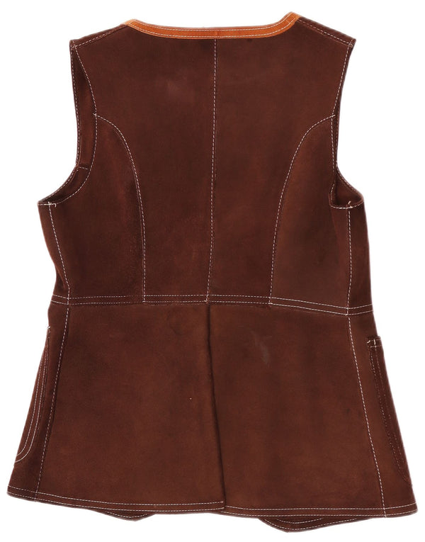 Colete de camurça vintage feminino UK 12 marrom médio