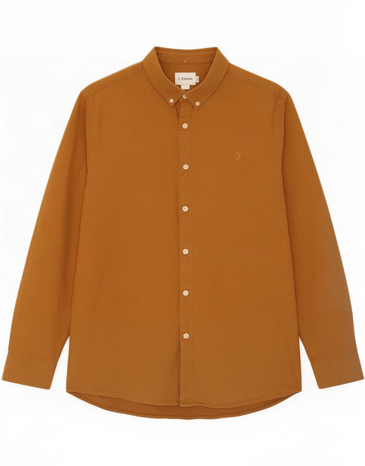 Farah Camisa masculina slim fit grande algodão marrom