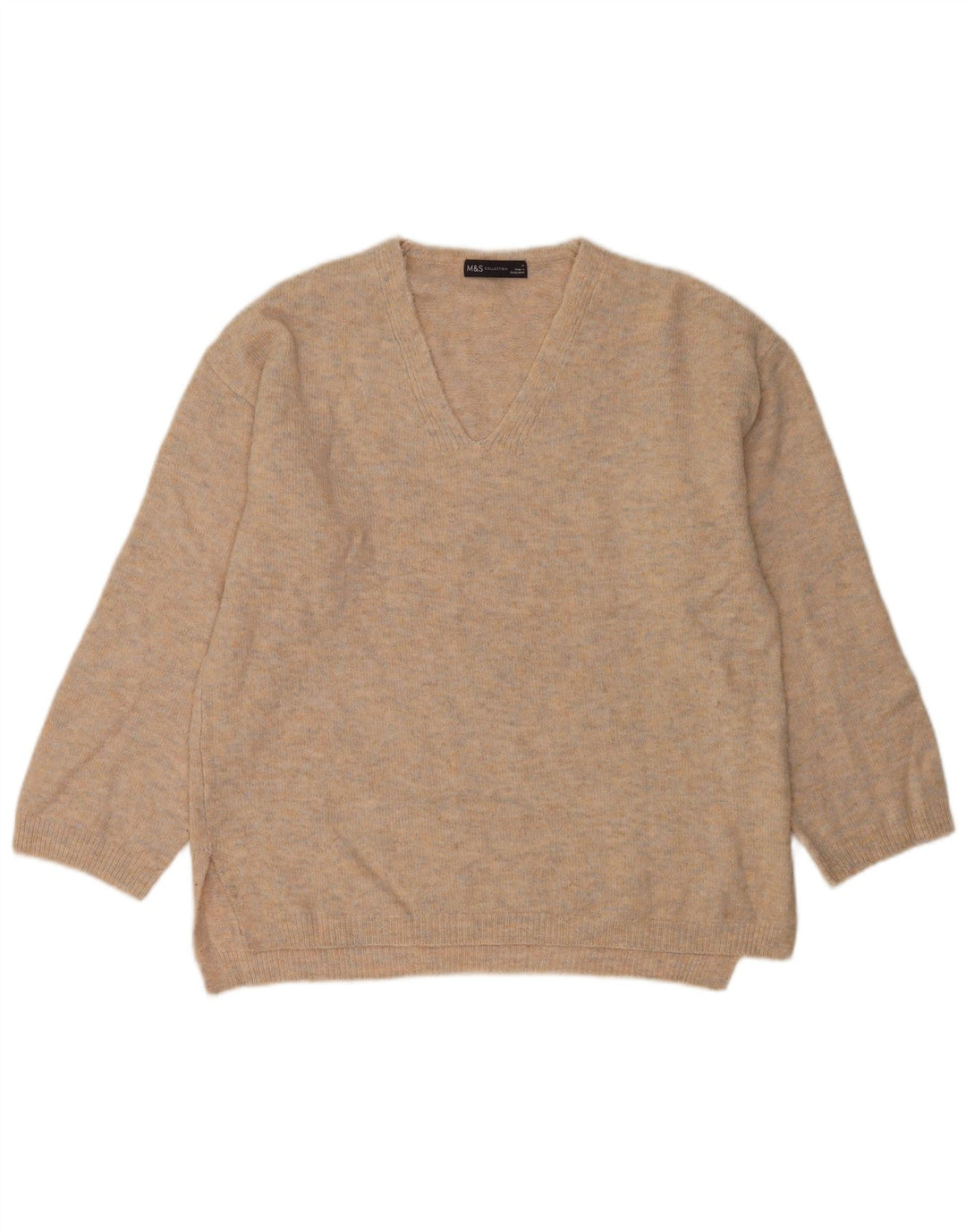 Suéter feminino Marks & Spencer com decote em V Reino Unido 14 cinza médio manchado