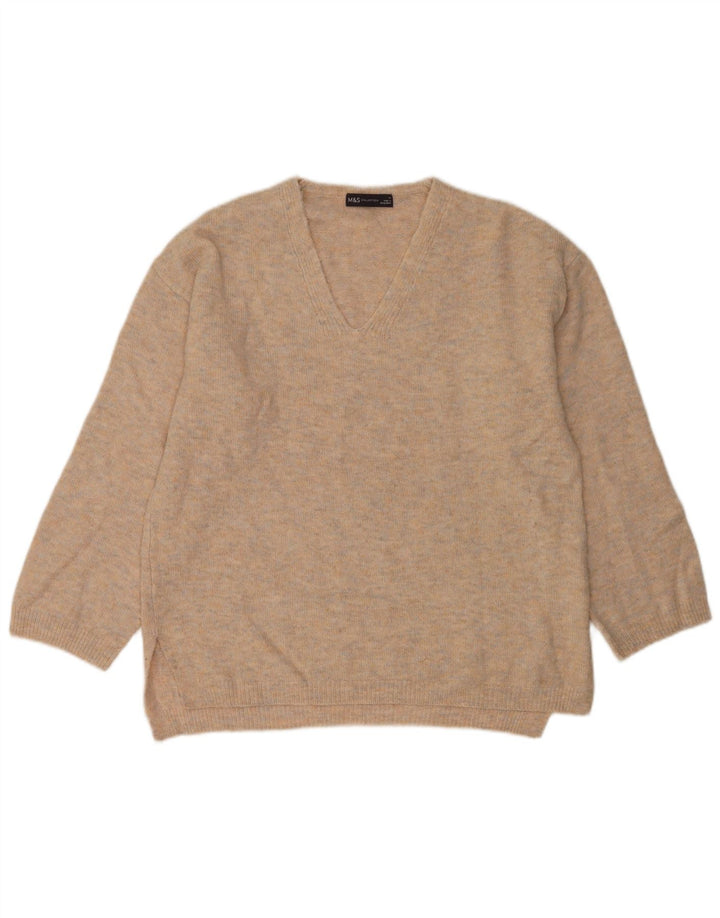 Suéter feminino Marks & Spencer com decote em V Reino Unido 14 cinza médio manchado
