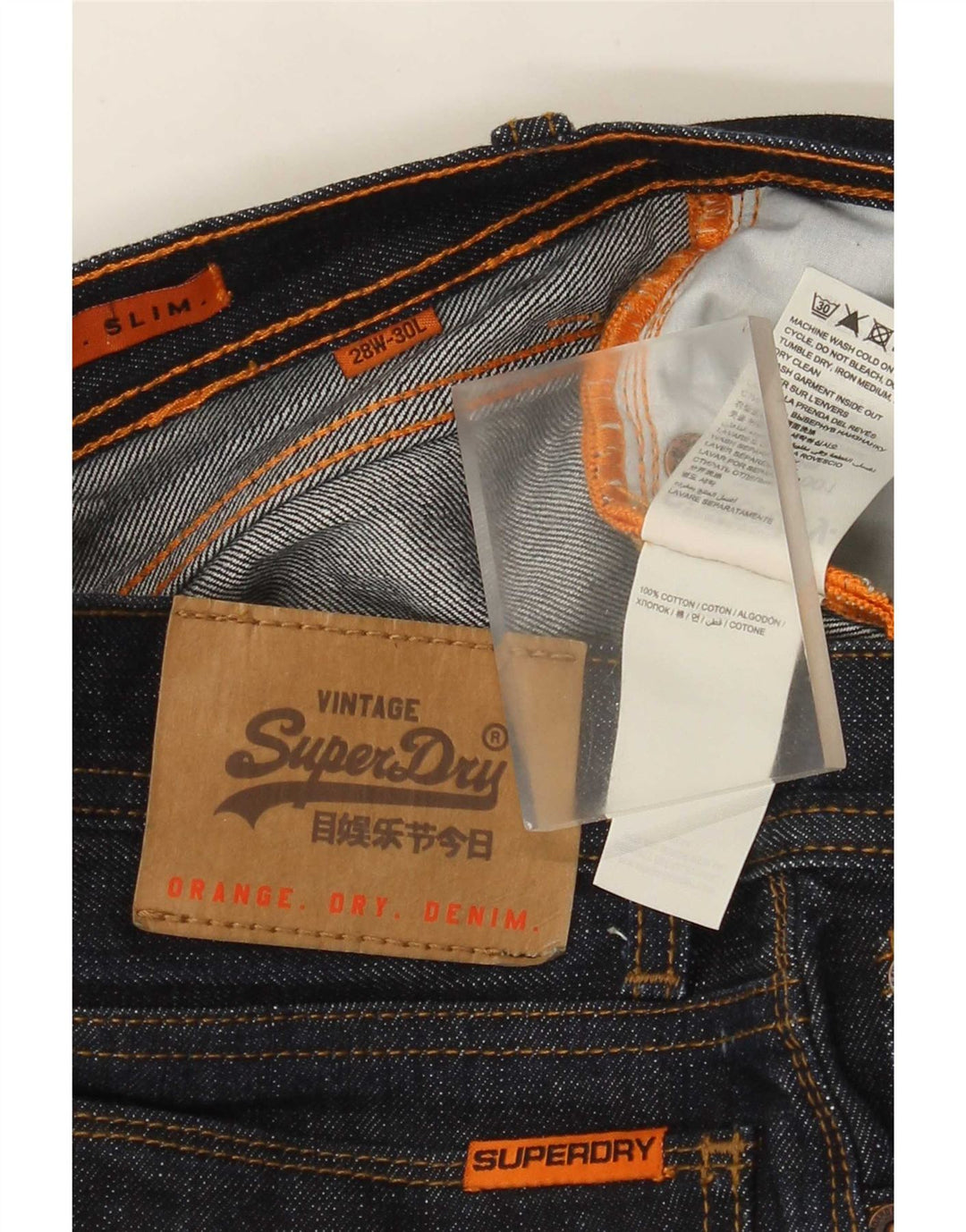 Superdry Mens Slim Jeans W28 L30 Azul Marinho Algodão