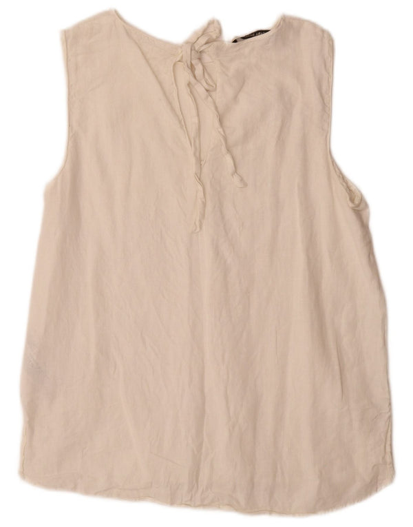 Blusa feminina sem mangas Zara UK 14 grande linho branco