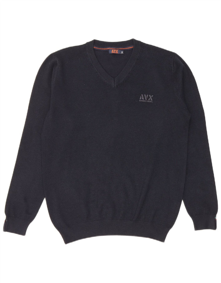 Suéter masculino Avirex com decote em V, viscose azul marinho médio