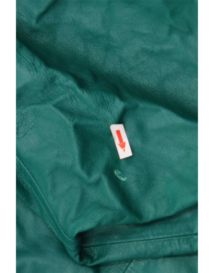 Casaco de couro feminino vintage com peito duplo grande EUA 1 XS Verde