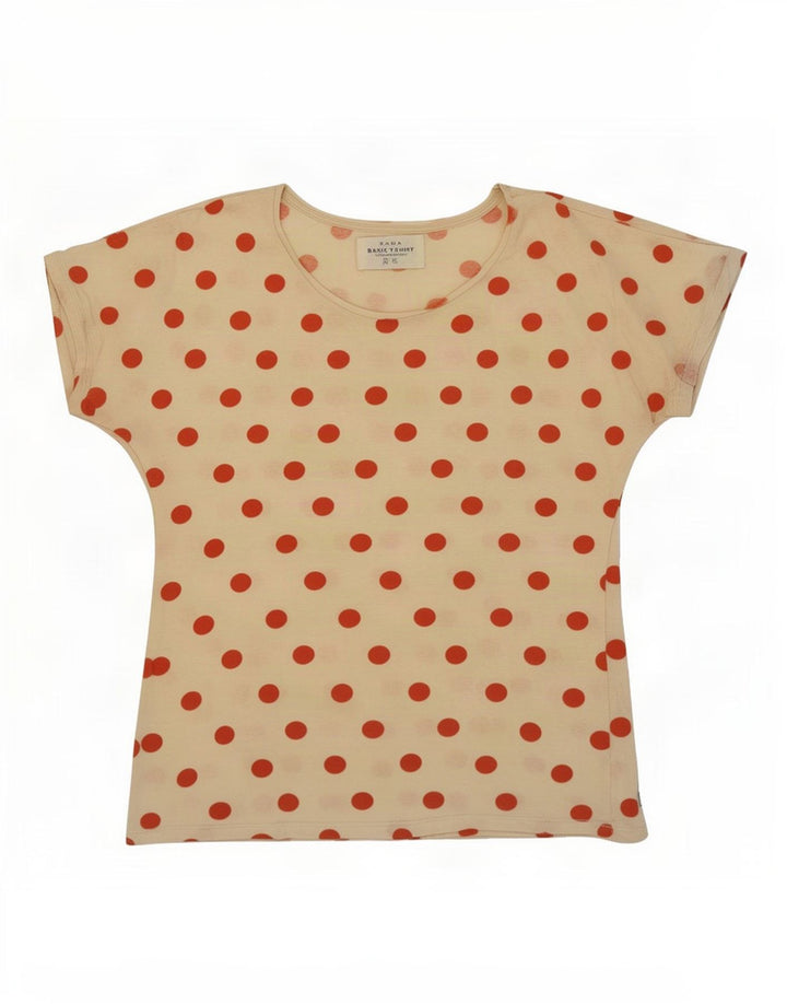 Camiseta feminina Zara UK 12 médio off white bolinhas