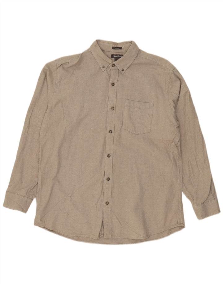 EDDIE BAUER Camisa masculina de ajuste relaxado grande algodão bege