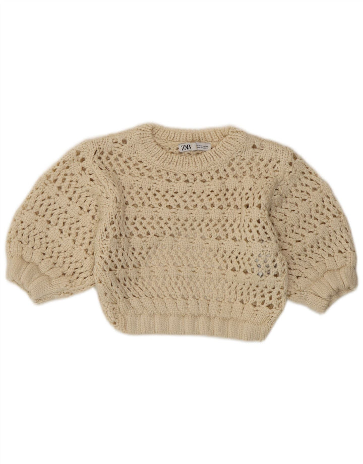 Zara Womens Knit See Through Top UK 8 Pequeno Acrílico Bege