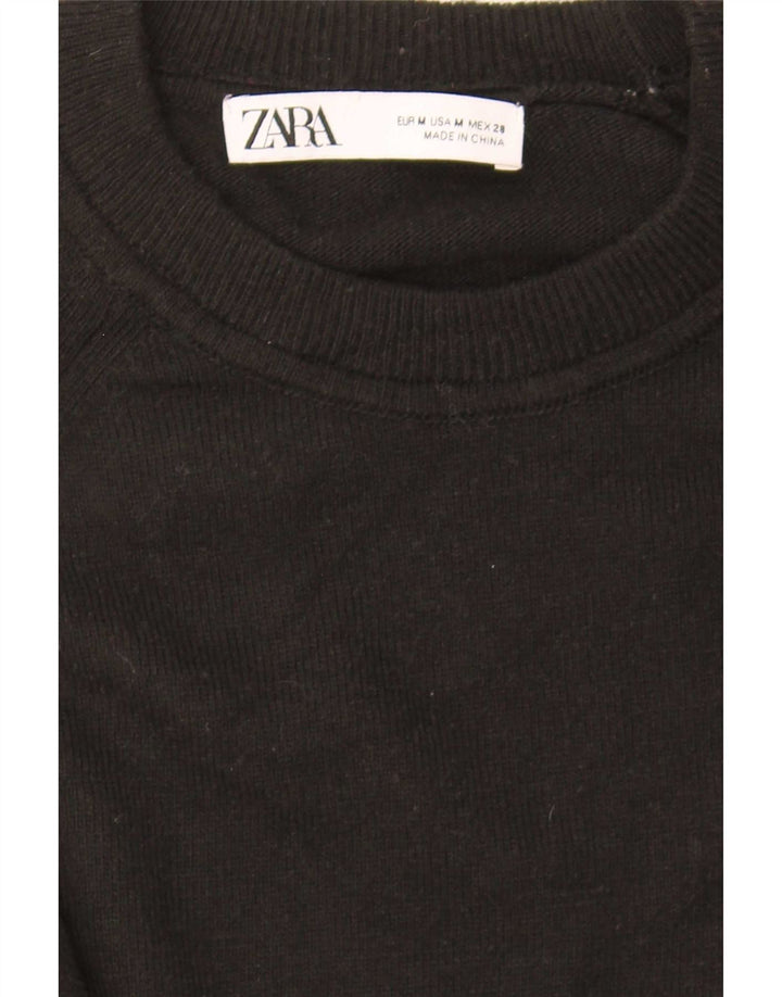 Zara Suéter feminino cropped superdimensionado com gola redonda Reino Unido 14 médio preto