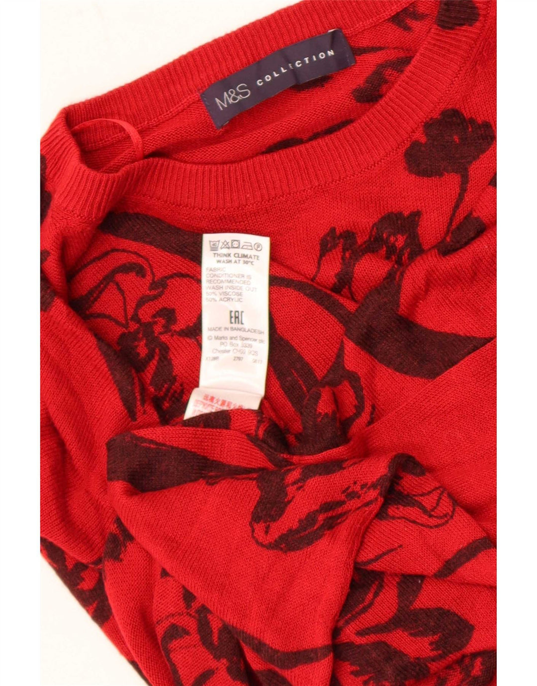 Suéter feminino Marks & Spencer com gola redonda Reino Unido 14 médio vermelho floral