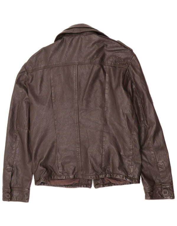Jaqueta de couro militar masculina Superdry UK 42 XL marrom