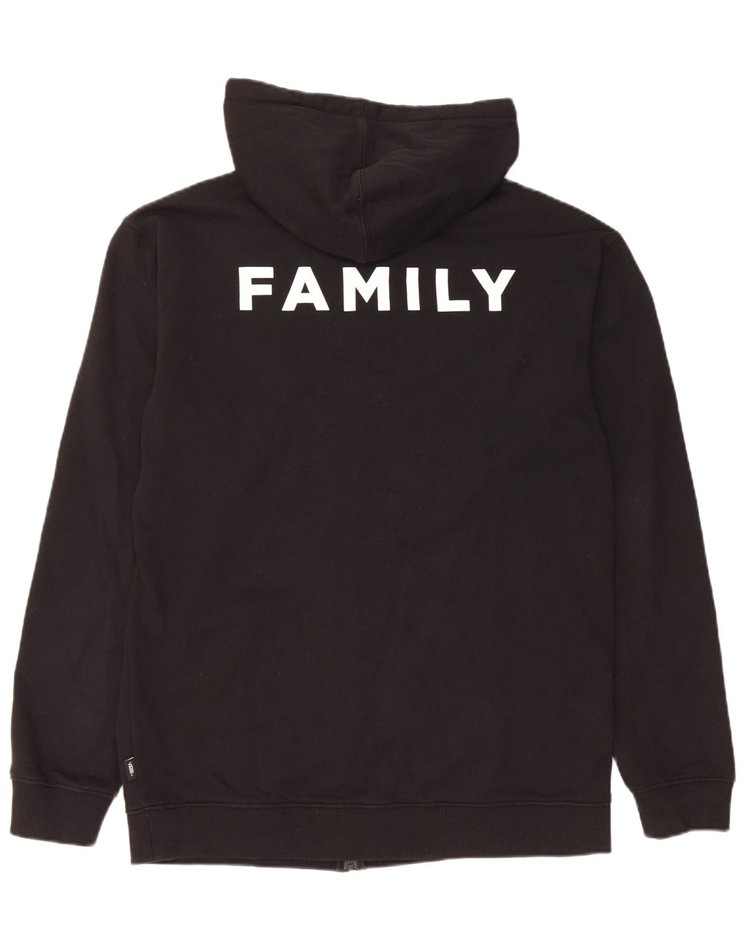 Suéter Vans masculino com capuz e zíper gráfico grande de algodão preto