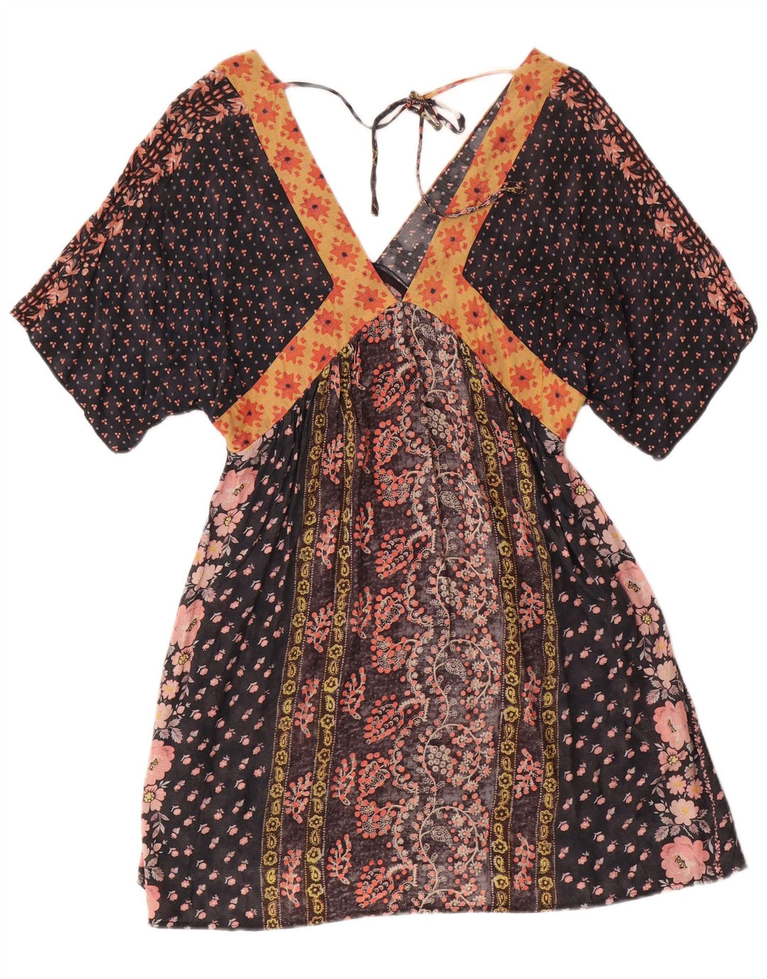 Vestido kaftan feminino Zara Reino Unido 12 médio preto floral