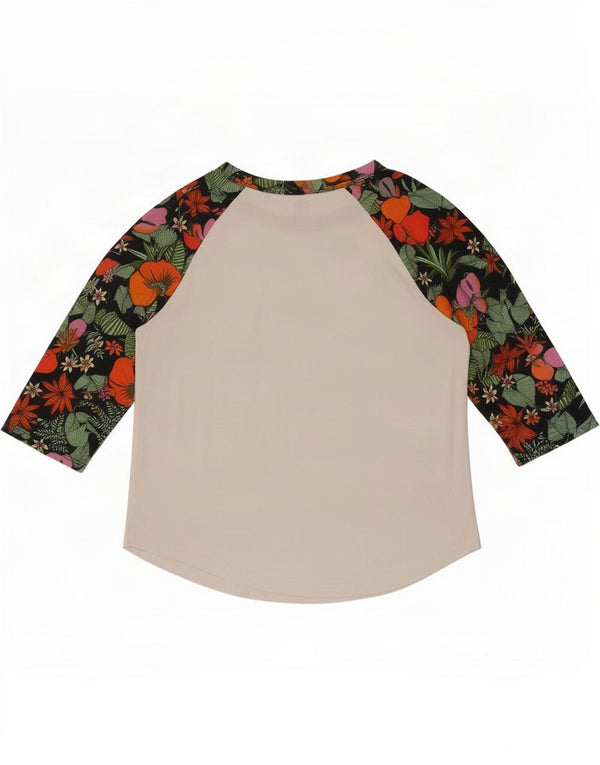 Top feminino Vans manga 3/4 UK 12 médio branco floral algodão
