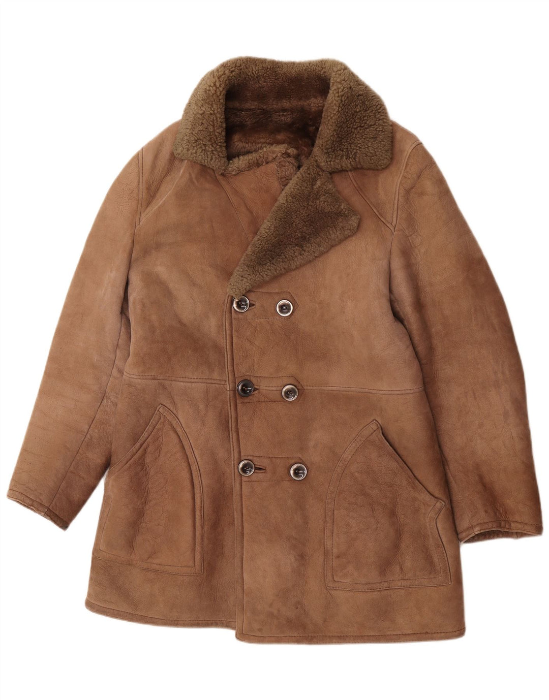 Vintage Mens Shearling Jacket UK 36 Small Brown