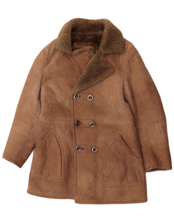 Vintage Mens Shearling Jacket UK 36 Small Brown