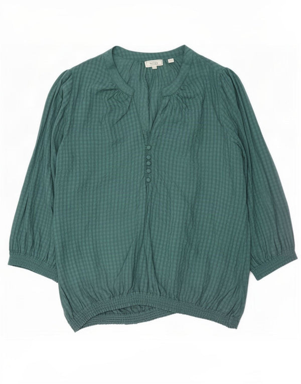 Blusa feminina de manga 3/4 Fat Face UK 16 grande viscose xadrez verde