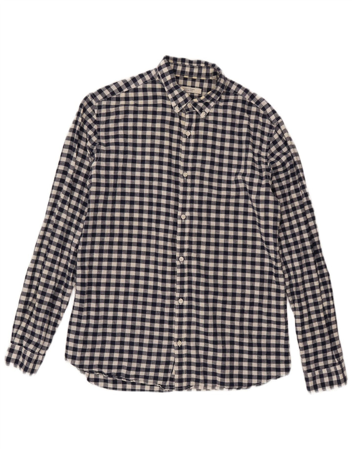 Camisa masculina Jack & Jones média azul marinho algodão guingão
