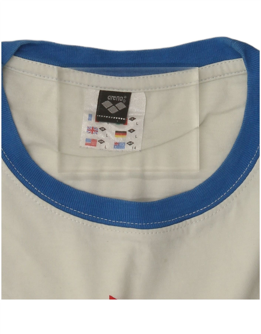 Camiseta feminina gráfica ARENA UK 14 grande branca