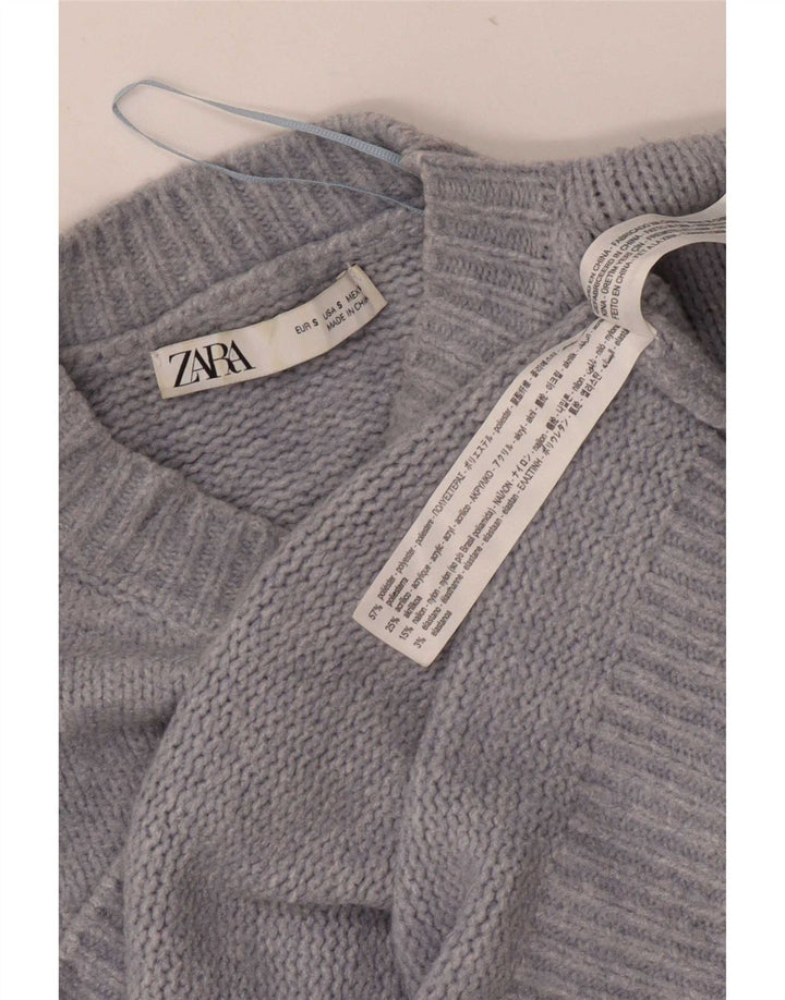 Zara Suéter feminino oversized com gola redonda Reino Unido 10 pequeno azul poliéster