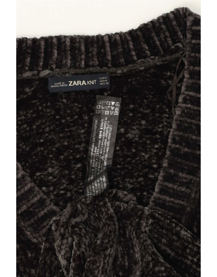 Zara Suéter feminino oversized manga 3/4 com decote em V Reino Unido 14 cinza médio