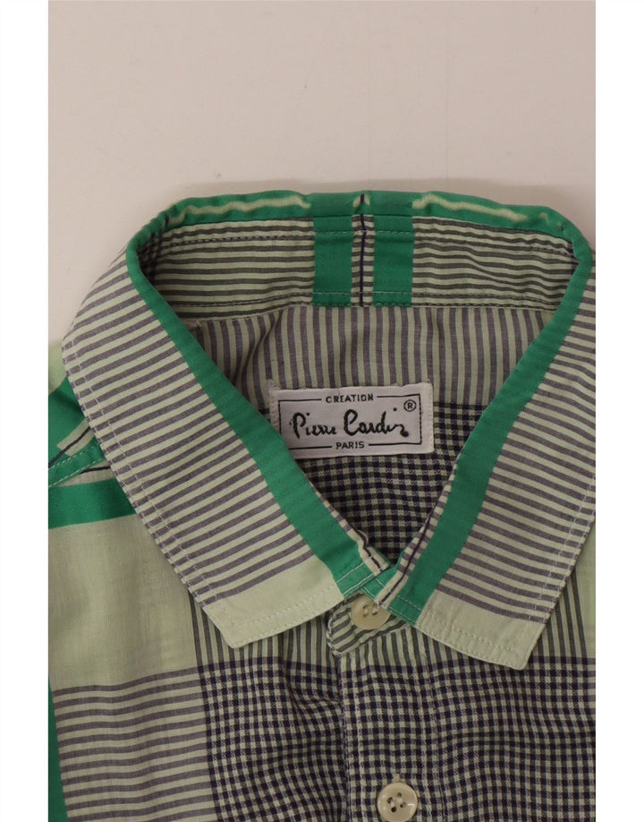 Pierre Cardin Camisa masculina de manga curta xadrez verde médio