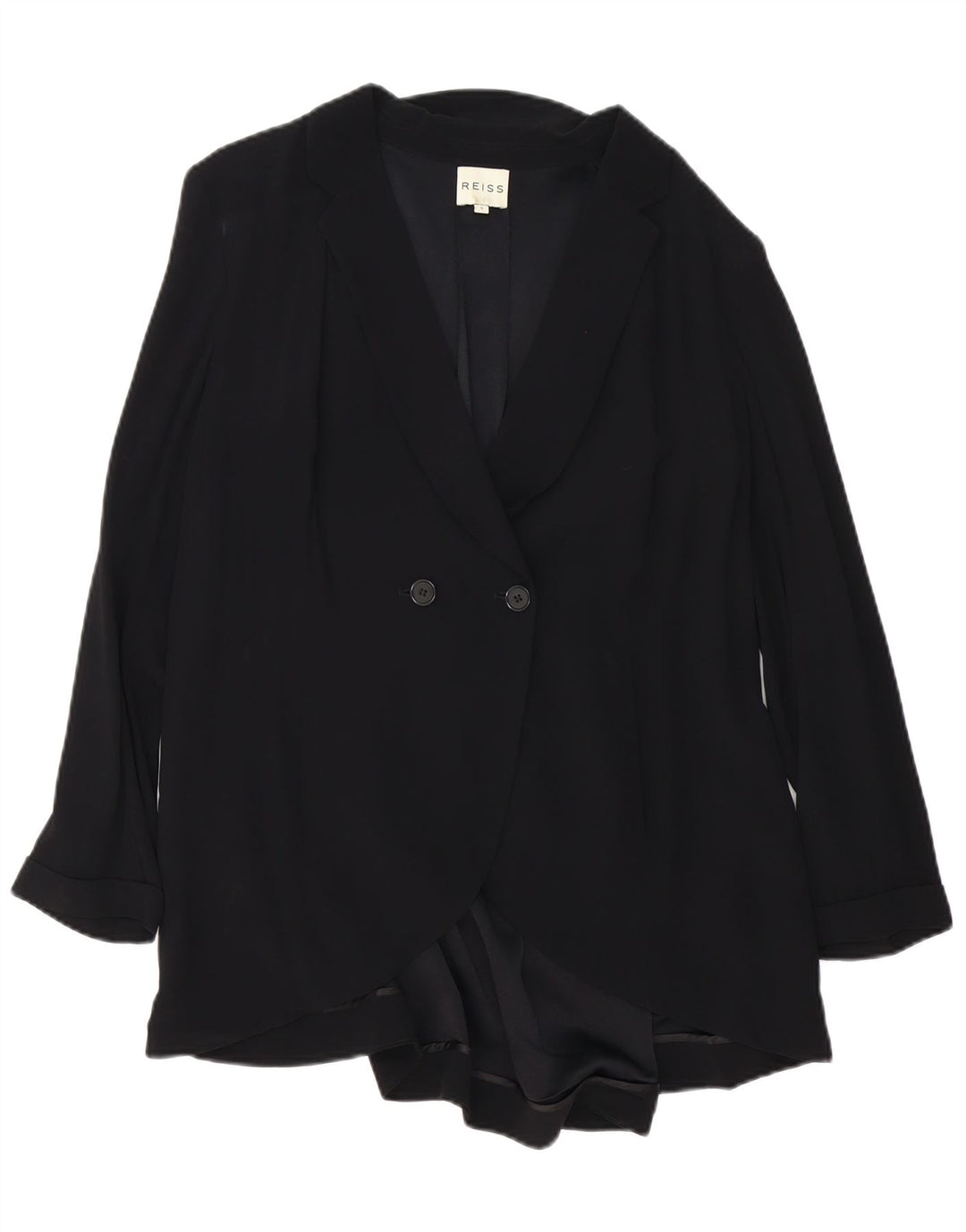 Casaco feminino Reiss com peito duplo grande, Reino Unido 10, viscose preta pequena
