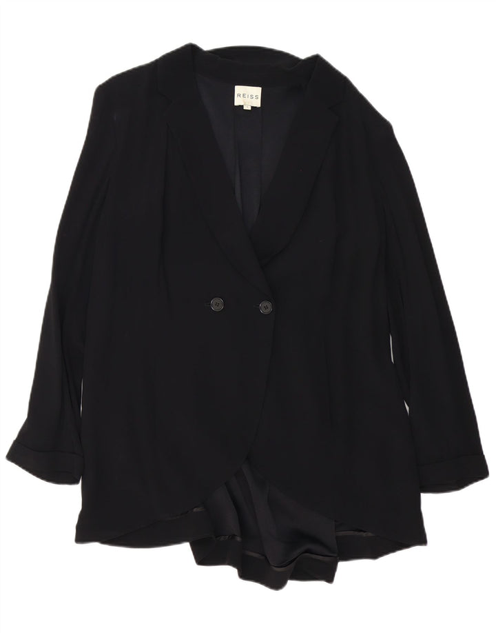 Casaco feminino Reiss com peito duplo grande, Reino Unido 10, viscose preta pequena