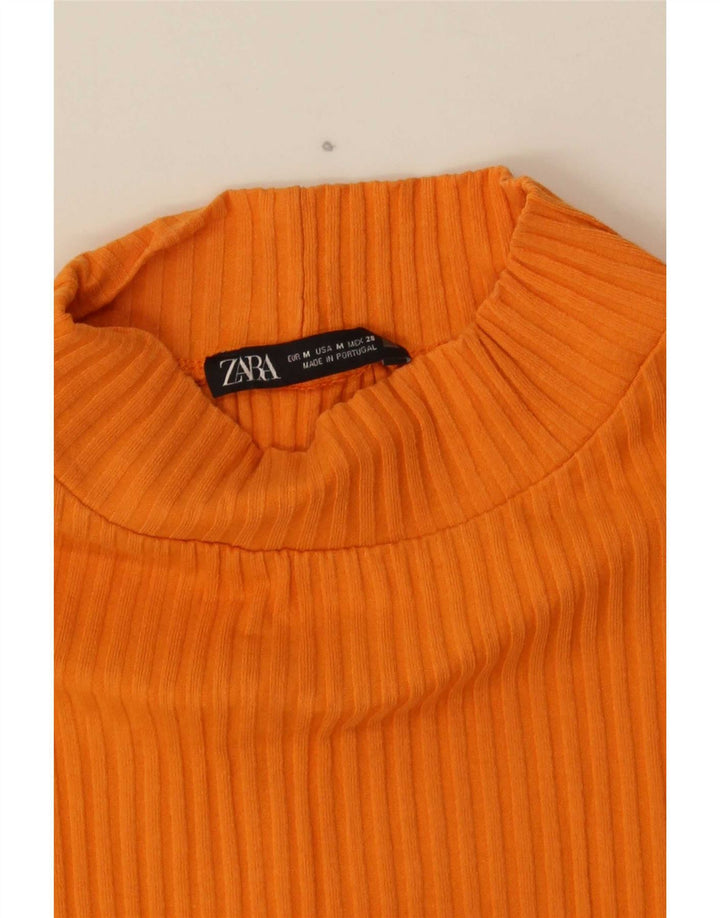 Zara Womens Crop Top Manga Longa Reino Unido 12 Médio Laranja