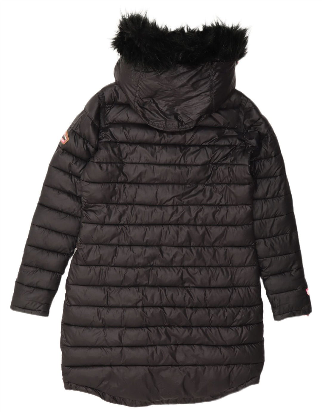 Casaco acolchoado com capuz feminino Superdry UK 12 médio preto nylon
