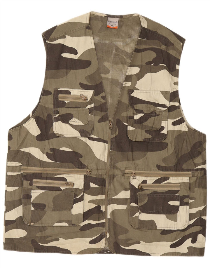 Colete utilitário masculino VINTAGE UK 44 2XL algodão camuflado cáqui
