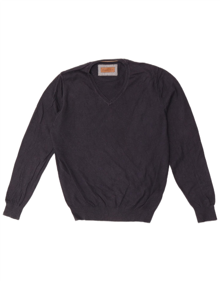 Suéter masculino Massimo Dutti com decote em V médio algodão azul marinho