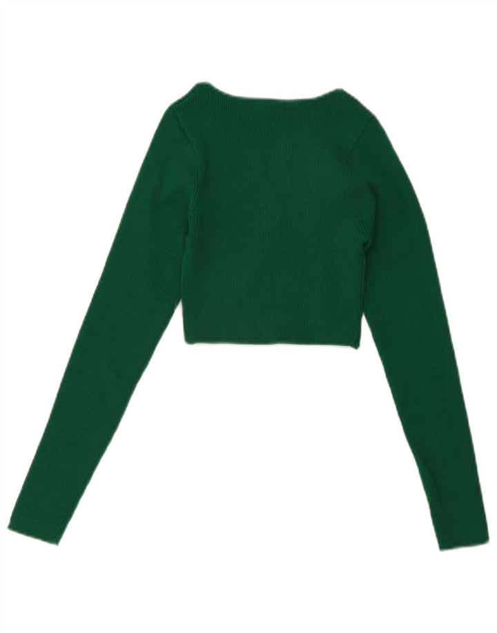 Zara Womens Long Sleeve Crop Top Reino Unido 8 Pequeno Verde