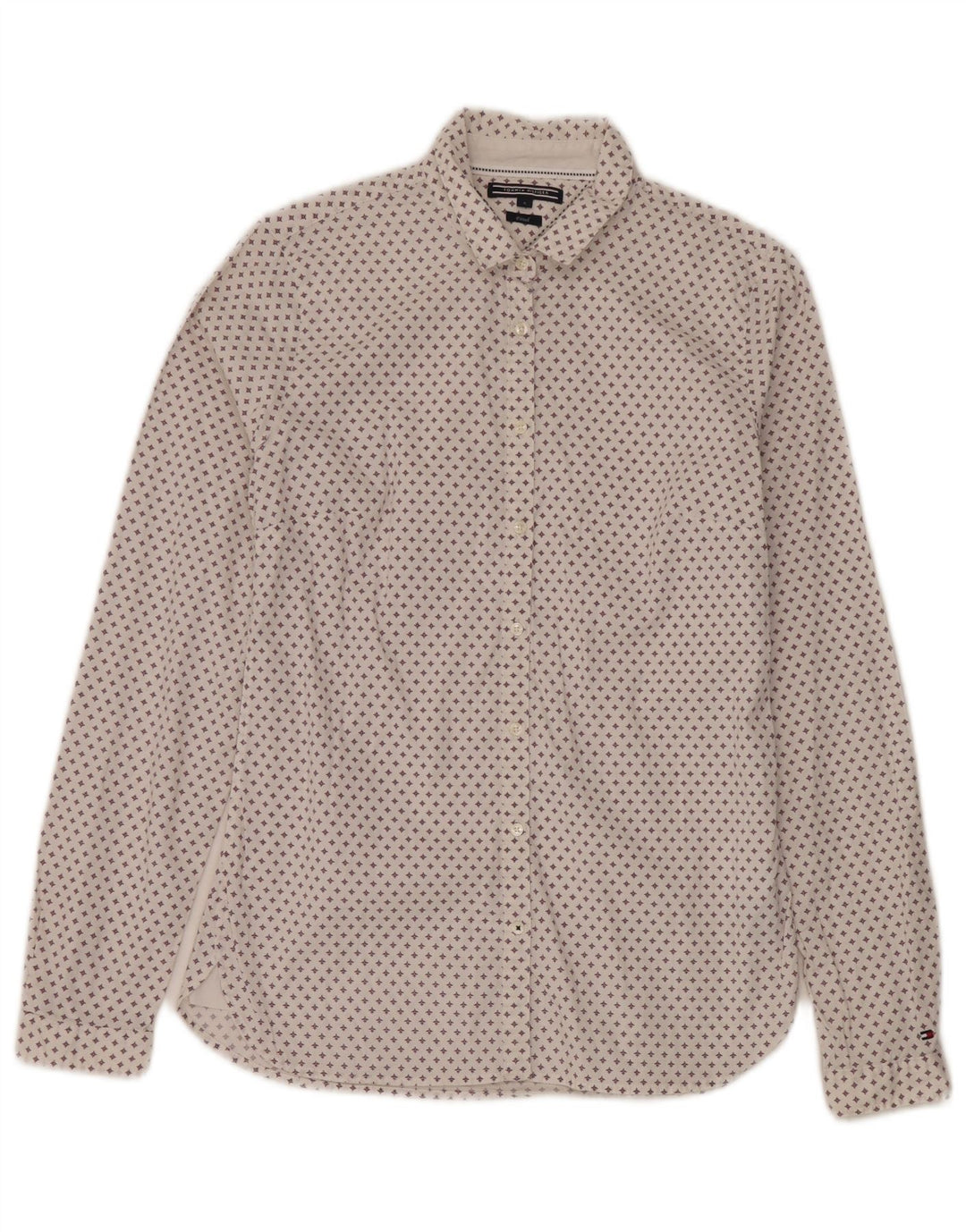 Camisa feminina Tommy Hilfiger com estampa abstrata justa EUA 4 algodão branco pequeno