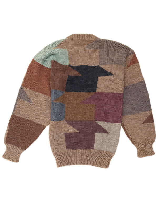 Suéter feminino vintage com gola redonda e gola redonda Reino Unido 14 marrom médio