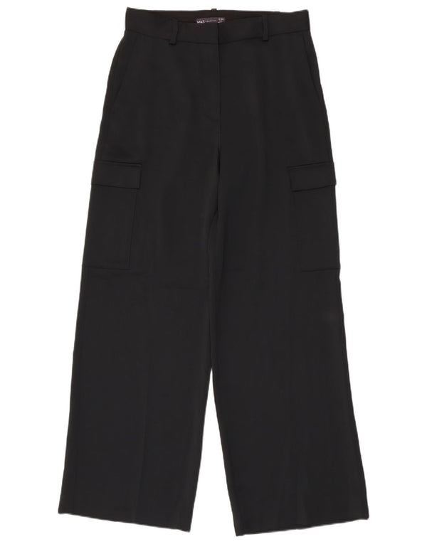 Calça cargo feminina MARKS & SPENCER com perna larga Reino Unido 10 pequena W30 L30 preta