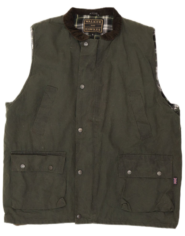Colete masculino de algodão encerado Walker and Hawkes UK 42 XL Khaki Colourblock