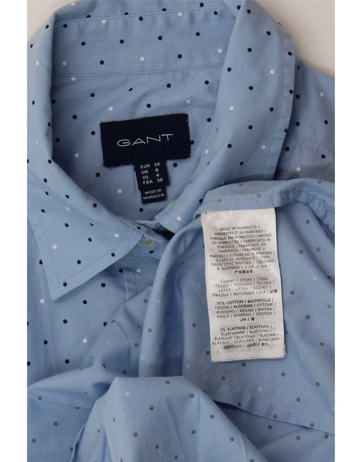 Camisa feminina Gant UK 8 pequena algodão manchado azul