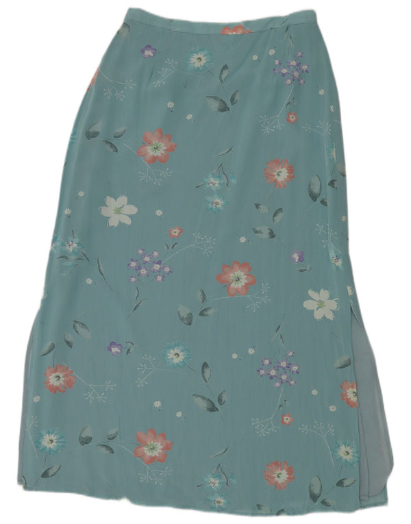 Saia maxi feminina Laura Ashley Reino Unido 14 médio W30 azul floral viscose