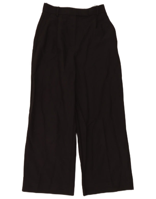 Zara Calça feminina de perna larga pequena W26 L28 poliéster preto