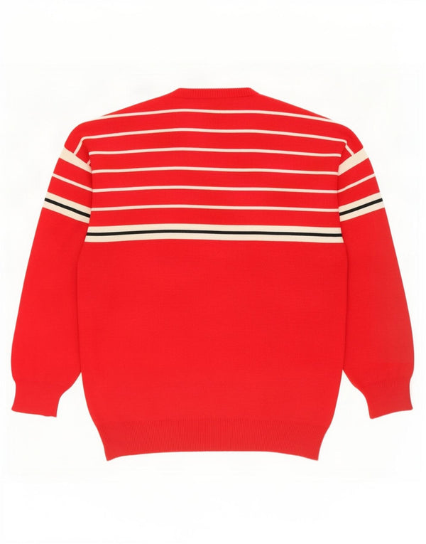 Suéter vintage masculino com gola redonda, lã listrada vermelha média